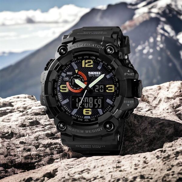 Часы наручные мужские SKMEI 1520BK BLACK, армейские часы противоударные. Цвет: черный 00022430 фото