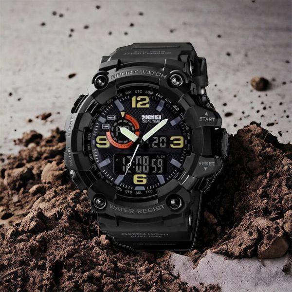 Часы наручные мужские SKMEI 1520BK BLACK, армейские часы противоударные. Цвет: черный 00022430 фото