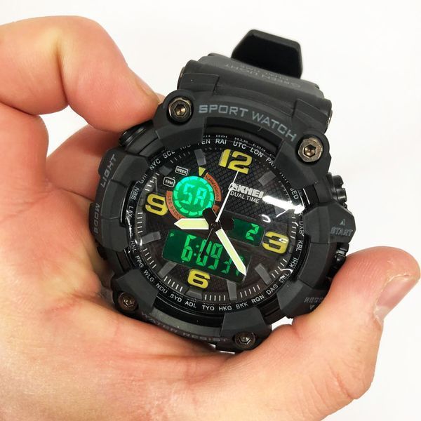 Часы наручные мужские SKMEI 1520BK BLACK, армейские часы противоударные. Цвет: черный 00022430 фото