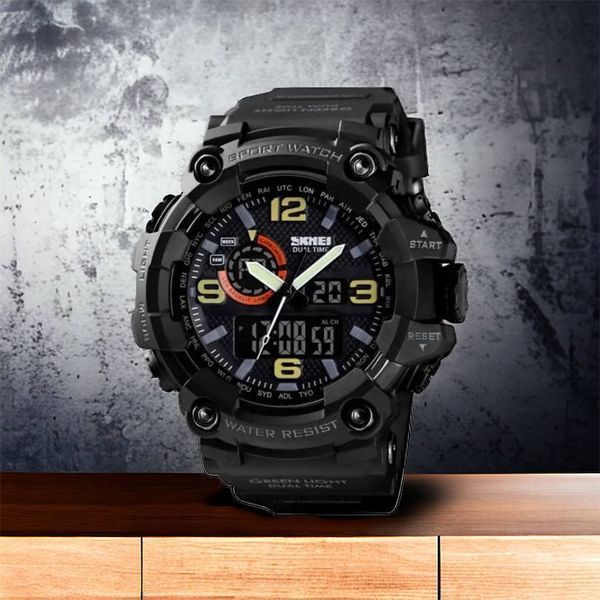 Часы наручные мужские SKMEI 1520BK BLACK, армейские часы противоударные. Цвет: черный 00022430 фото