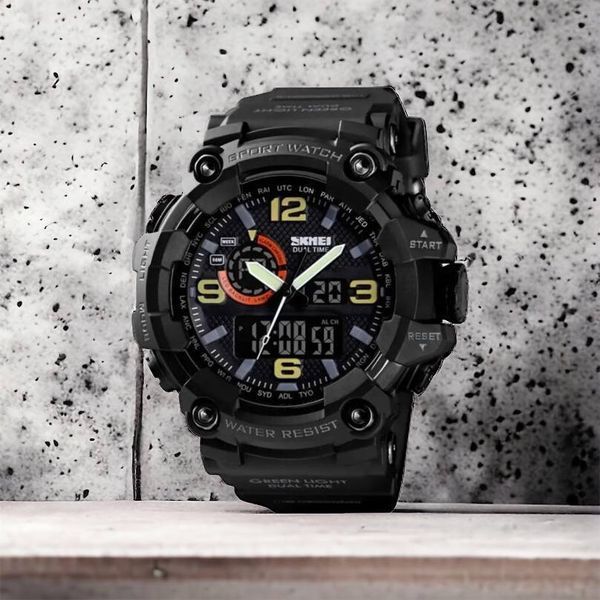 Часы наручные мужские SKMEI 1520BK BLACK, армейские часы противоударные. Цвет: черный 00022430 фото