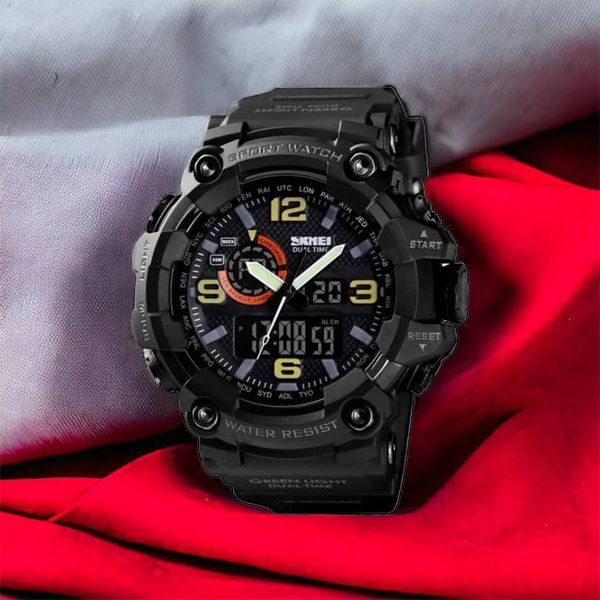 Часы наручные мужские SKMEI 1520BK BLACK, армейские часы противоударные. Цвет: черный 00022430 фото