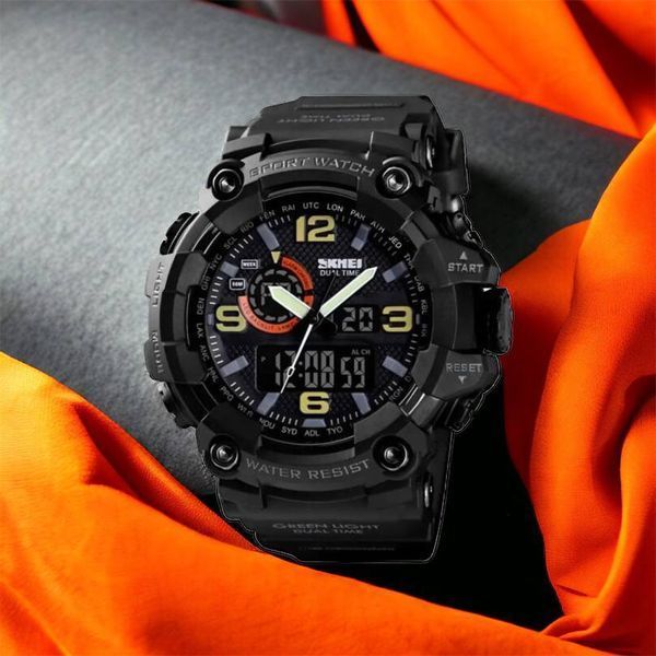 Часы наручные мужские SKMEI 1520BK BLACK, армейские часы противоударные. Цвет: черный 00022430 фото