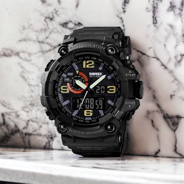 Часы наручные мужские SKMEI 1520BK BLACK, армейские часы противоударные. Цвет: черный 00022430 фото
