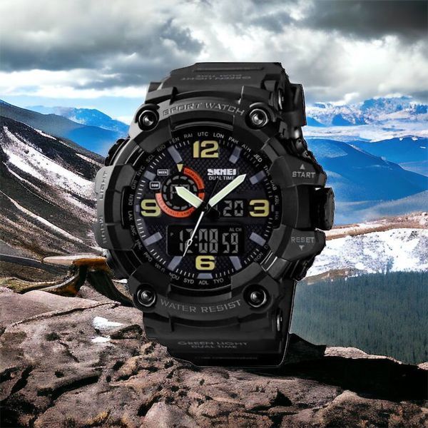 Часы наручные мужские SKMEI 1520BK BLACK, армейские часы противоударные. Цвет: черный 00022430 фото
