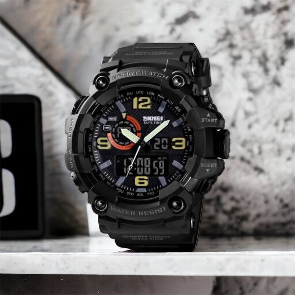 Часы наручные мужские SKMEI 1520BK BLACK, армейские часы противоударные. Цвет: черный 00022430 фото
