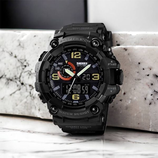 Часы наручные мужские SKMEI 1520BK BLACK, армейские часы противоударные. Цвет: черный 00022430 фото