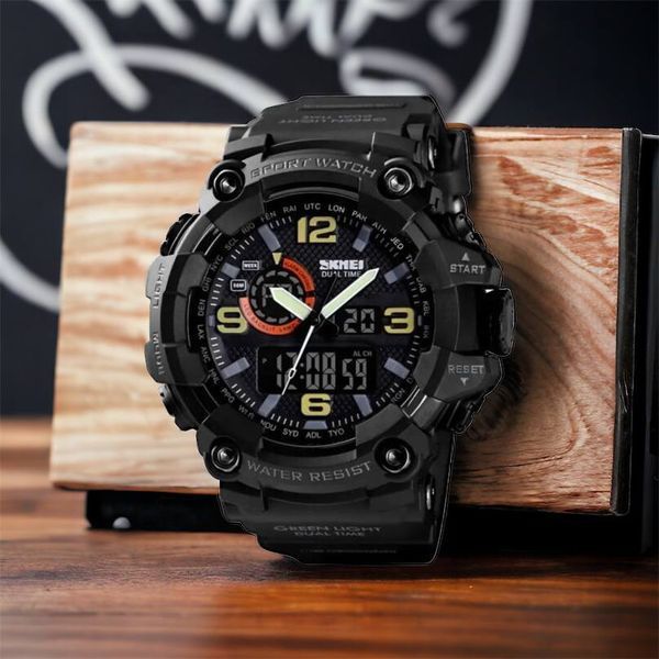 Часы наручные мужские SKMEI 1520BK BLACK, армейские часы противоударные. Цвет: черный 00022430 фото