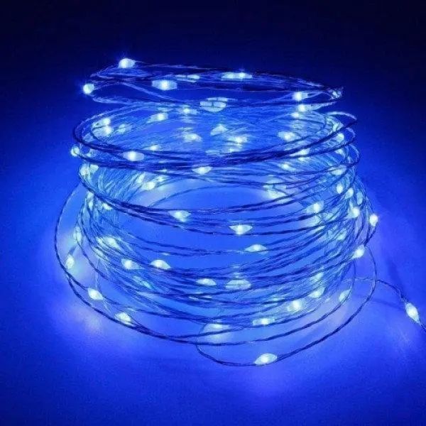 Новорічні гірлянди. Мідна дротяна лампа 100LED 10м, Колір Синій Силіконовий дріт (7107) 00024753 фото