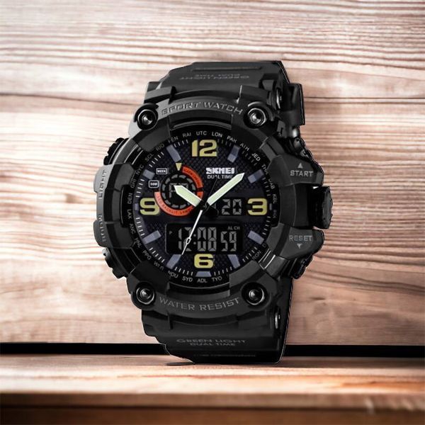 Часы наручные мужские SKMEI 1520BK BLACK, армейские часы противоударные. Цвет: черный 00022430 фото