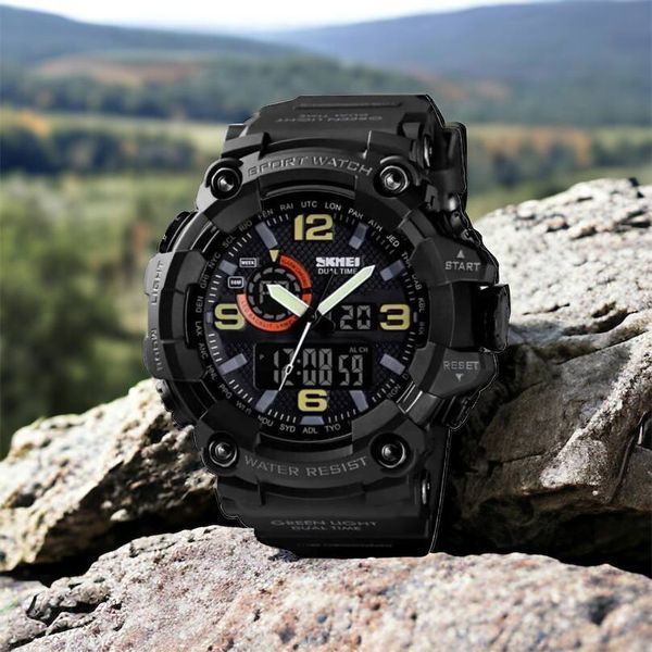 Часы наручные мужские SKMEI 1520BK BLACK, армейские часы противоударные. Цвет: черный 00022430 фото