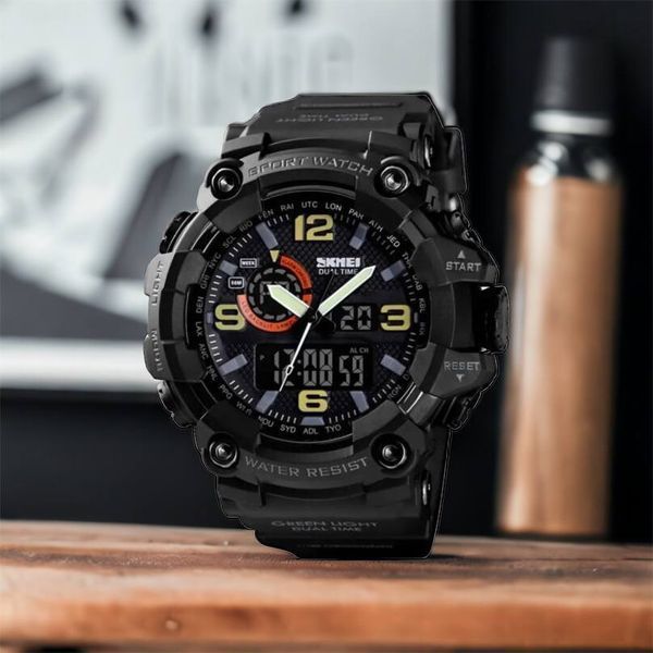 Часы наручные мужские SKMEI 1520BK BLACK, армейские часы противоударные. Цвет: черный 00022430 фото