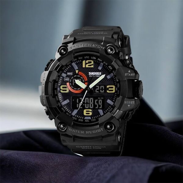 Часы наручные мужские SKMEI 1520BK BLACK, армейские часы противоударные. Цвет: черный 00022430 фото