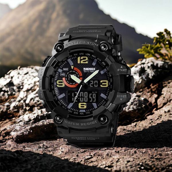 Часы наручные мужские SKMEI 1520BK BLACK, армейские часы противоударные. Цвет: черный 00022430 фото