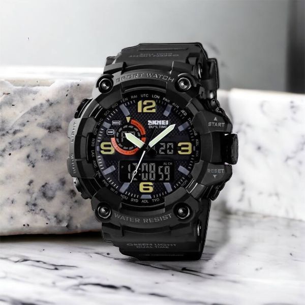Часы наручные мужские SKMEI 1520BK BLACK, армейские часы противоударные. Цвет: черный 00022430 фото
