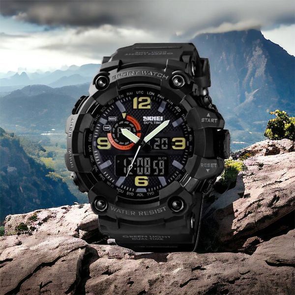 Часы наручные мужские SKMEI 1520BK BLACK, армейские часы противоударные. Цвет: черный 00022430 фото