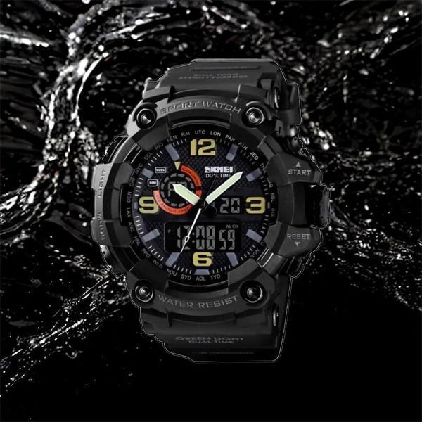 Часы наручные мужские SKMEI 1520BK BLACK, армейские часы противоударные. Цвет: черный 00022430 фото