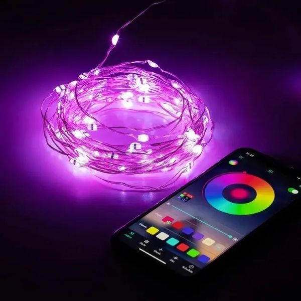 Светодиодная умная гирлянда Smart LED 20м IP65 с Bluetooth для елки от USB 20м 00024909 фото