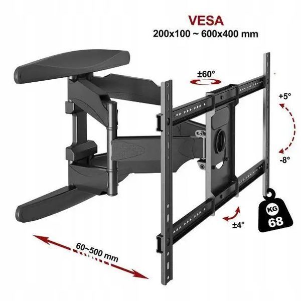 Настенный крепеж для телевизора для диагоналей 55"-85" поворотный кронштейн на стену V-Star S65 00024460 фото