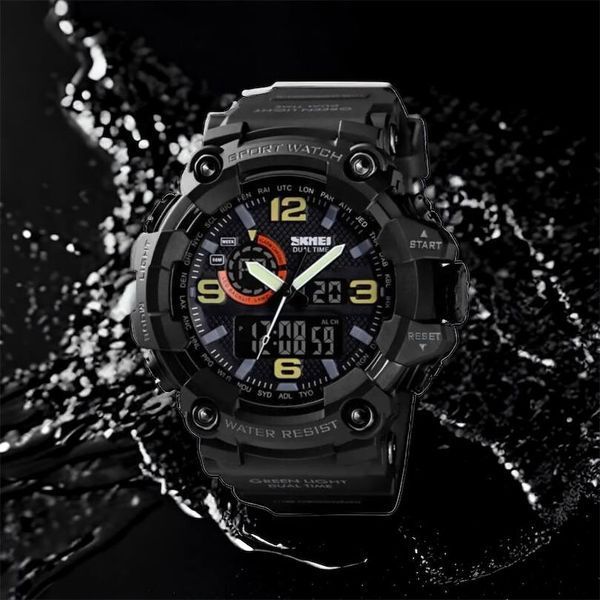 Часы наручные мужские SKMEI 1520BK BLACK, армейские часы противоударные. Цвет: черный 00022430 фото