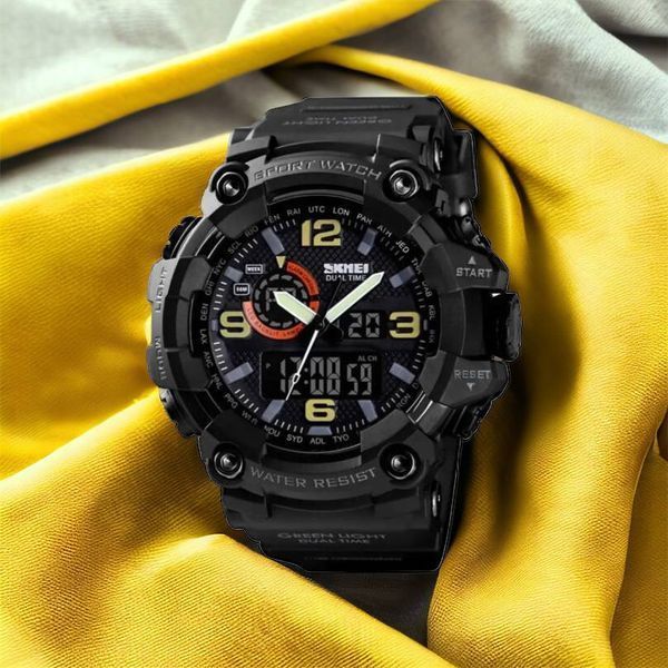 Часы наручные мужские SKMEI 1520BK BLACK, армейские часы противоударные. Цвет: черный 00022430 фото