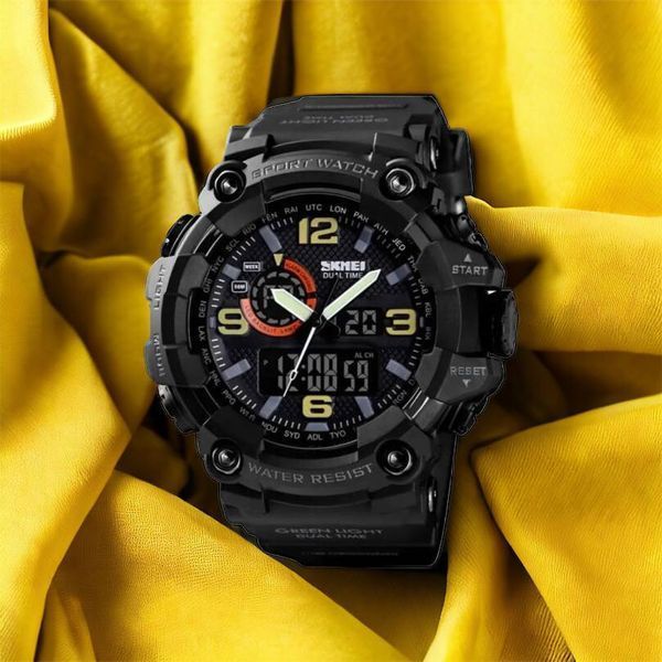 Часы наручные мужские SKMEI 1520BK BLACK, армейские часы противоударные. Цвет: черный 00022430 фото