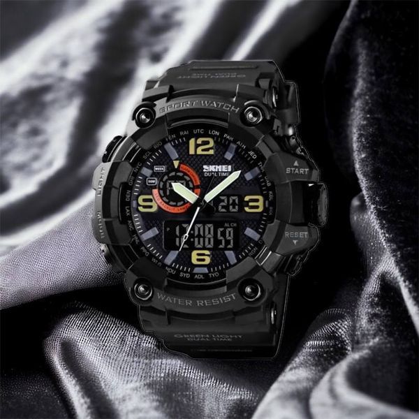 Часы наручные мужские SKMEI 1520BK BLACK, армейские часы противоударные. Цвет: черный 00022430 фото