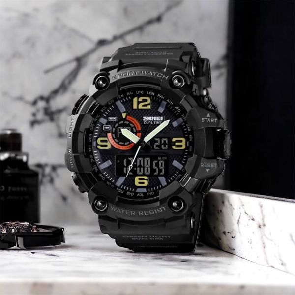 Часы наручные мужские SKMEI 1520BK BLACK, армейские часы противоударные. Цвет: черный 00022430 фото