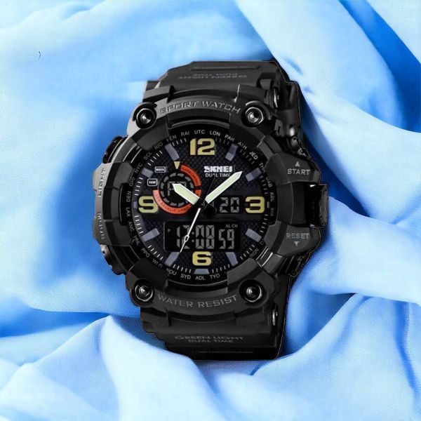 Часы наручные мужские SKMEI 1520BK BLACK, армейские часы противоударные. Цвет: черный 00022430 фото