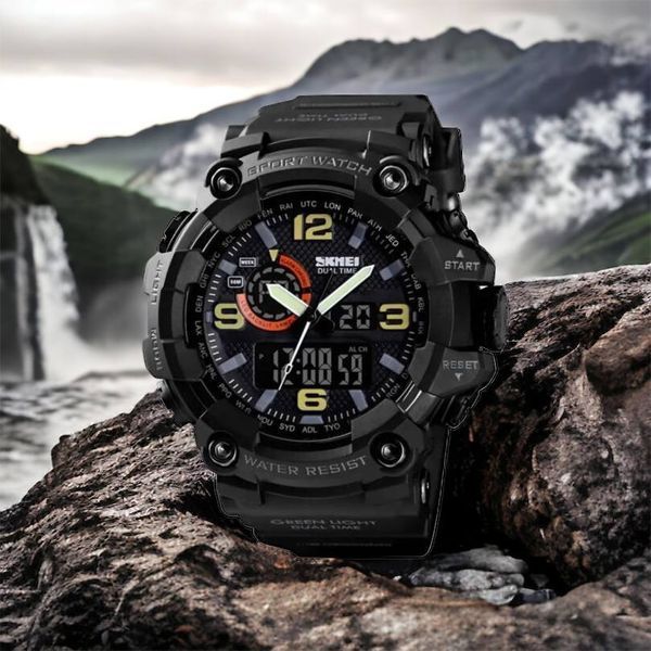 Часы наручные мужские SKMEI 1520BK BLACK, армейские часы противоударные. Цвет: черный 00022430 фото