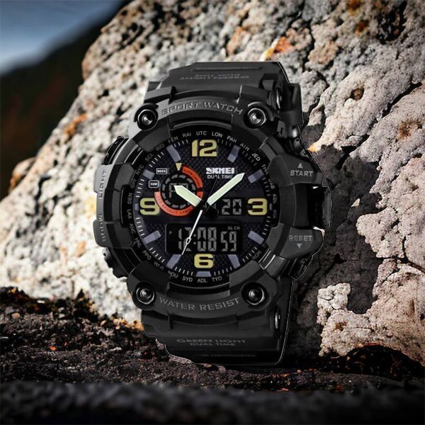 Часы наручные мужские SKMEI 1520BK BLACK, армейские часы противоударные. Цвет: черный 00022430 фото