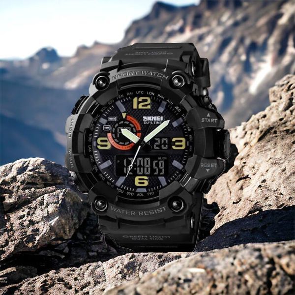Часы наручные мужские SKMEI 1520BK BLACK, армейские часы противоударные. Цвет: черный 00022430 фото