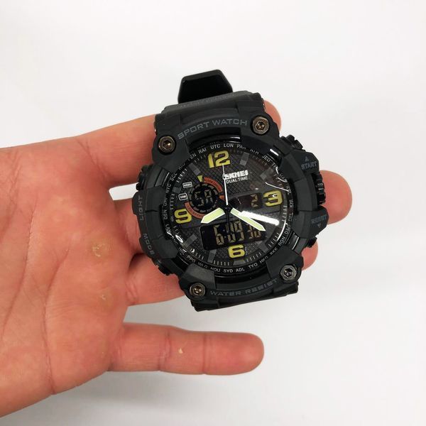 Часы наручные мужские SKMEI 1520BK BLACK, армейские часы противоударные. Цвет: черный 00022430 фото