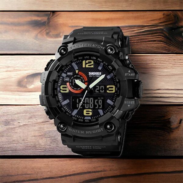 Часы наручные мужские SKMEI 1520BK BLACK, армейские часы противоударные. Цвет: черный 00022430 фото