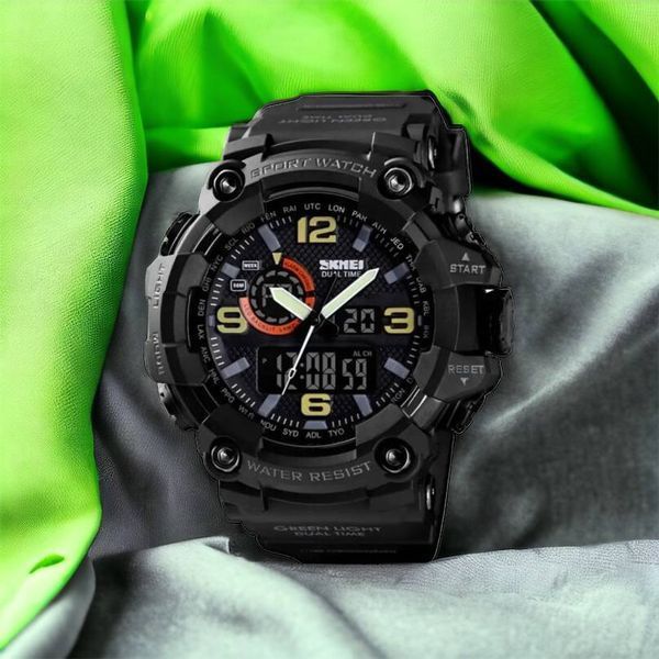 Часы наручные мужские SKMEI 1520BK BLACK, армейские часы противоударные. Цвет: черный 00022430 фото