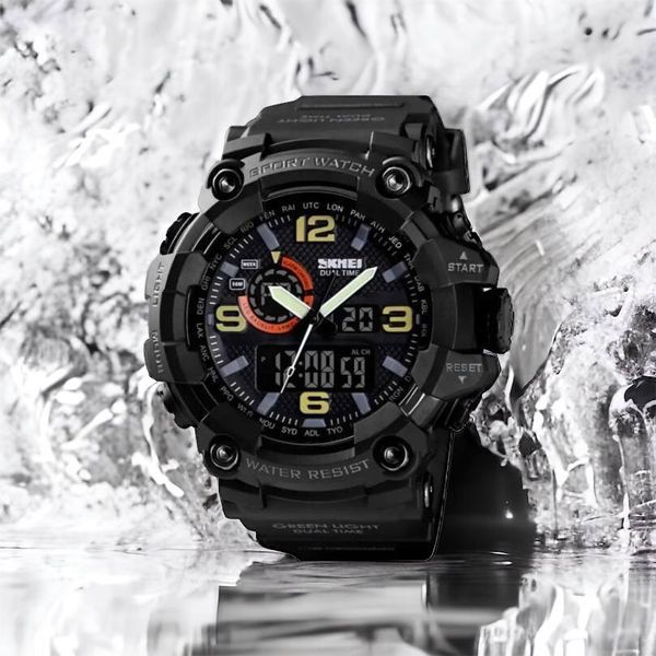 Часы наручные мужские SKMEI 1520BK BLACK, армейские часы противоударные. Цвет: черный 00022430 фото