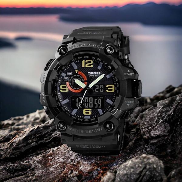 Часы наручные мужские SKMEI 1520BK BLACK, армейские часы противоударные. Цвет: черный 00022430 фото