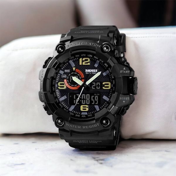 Часы наручные мужские SKMEI 1520BK BLACK, армейские часы противоударные. Цвет: черный 00022430 фото