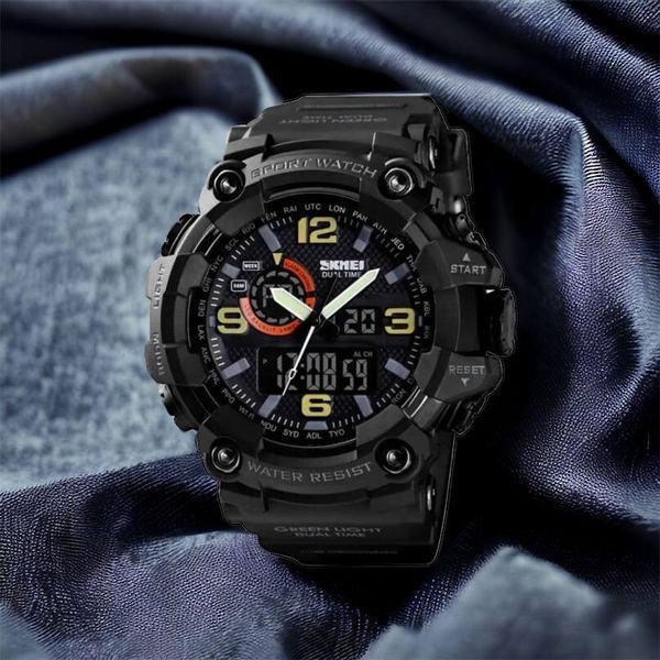 Часы наручные мужские SKMEI 1520BK BLACK, армейские часы противоударные. Цвет: черный 00022430 фото