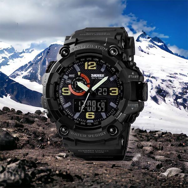 Часы наручные мужские SKMEI 1520BK BLACK, армейские часы противоударные. Цвет: черный 00022430 фото
