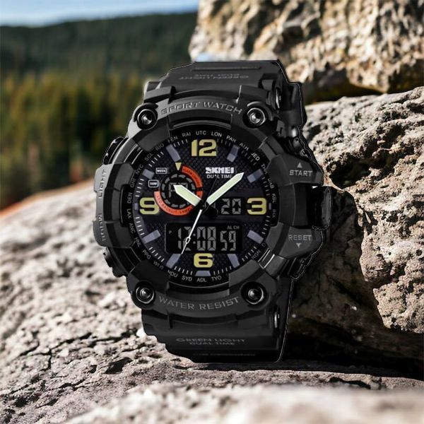 Часы наручные мужские SKMEI 1520BK BLACK, армейские часы противоударные. Цвет: черный 00022430 фото