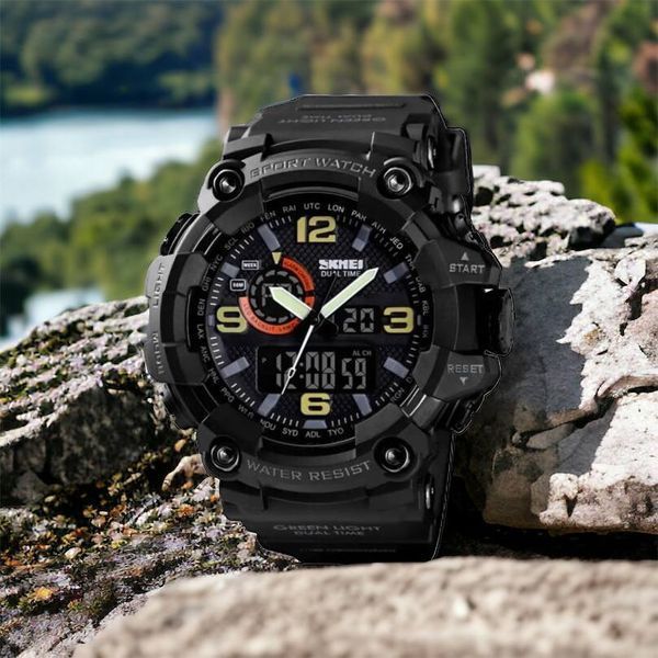 Часы наручные мужские SKMEI 1520BK BLACK, армейские часы противоударные. Цвет: черный 00022430 фото