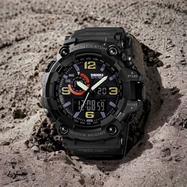 Часы наручные мужские SKMEI 1520BK BLACK, армейские часы противоударные. Цвет: черный 00022430 фото