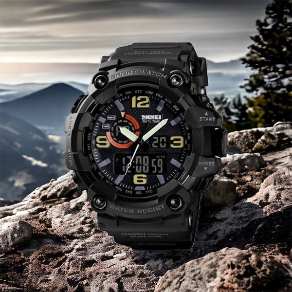 Часы наручные мужские SKMEI 1520BK BLACK, армейские часы противоударные. Цвет: черный 00022430 фото
