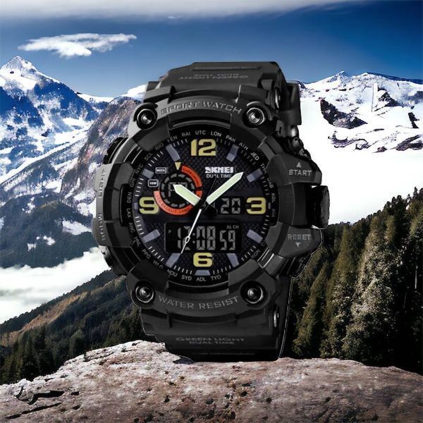 Часы наручные мужские SKMEI 1520BK BLACK, армейские часы противоударные. Цвет: черный 00022430 фото