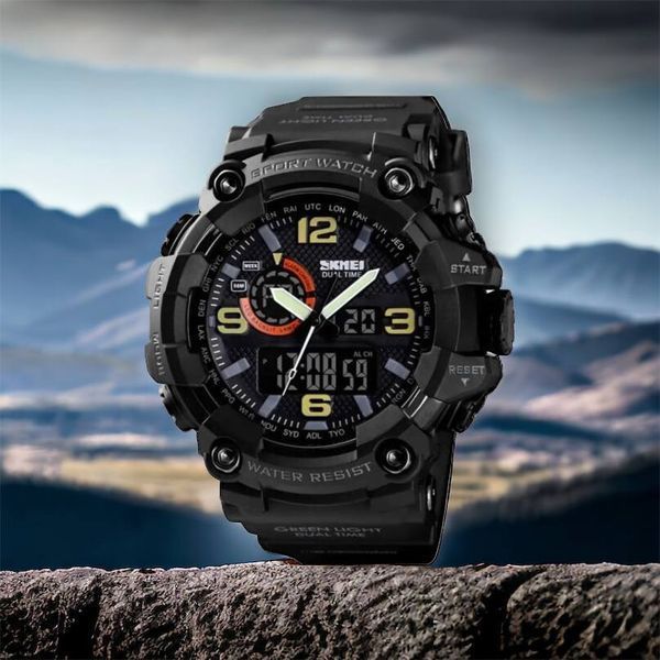 Часы наручные мужские SKMEI 1520BK BLACK, армейские часы противоударные. Цвет: черный 00022430 фото