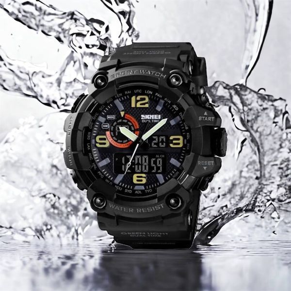 Часы наручные мужские SKMEI 1520BK BLACK, армейские часы противоударные. Цвет: черный 00022430 фото
