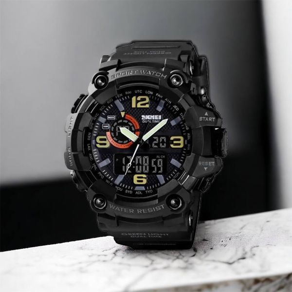 Часы наручные мужские SKMEI 1520BK BLACK, армейские часы противоударные. Цвет: черный 00022430 фото