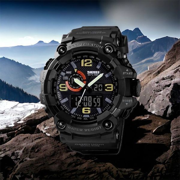 Часы наручные мужские SKMEI 1520BK BLACK, армейские часы противоударные. Цвет: черный 00022430 фото