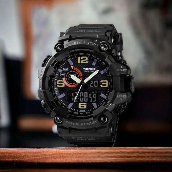 Часы наручные мужские SKMEI 1520BK BLACK, армейские часы противоударные. Цвет: черный 00022430 фото